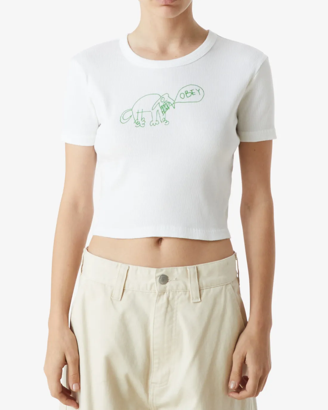 ANGRY DOG CROPPED RIB T-SHIRT*OBEY Clothing Fashion