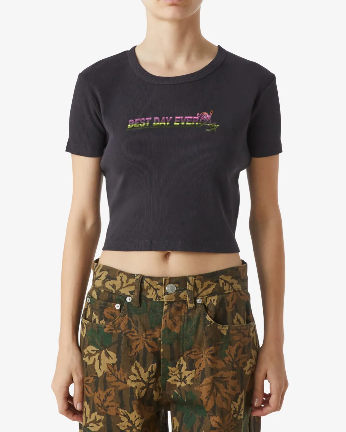 BEST DAY EVER CROPPED RIB T-SHIRT*OBEY Clothing Best Sale