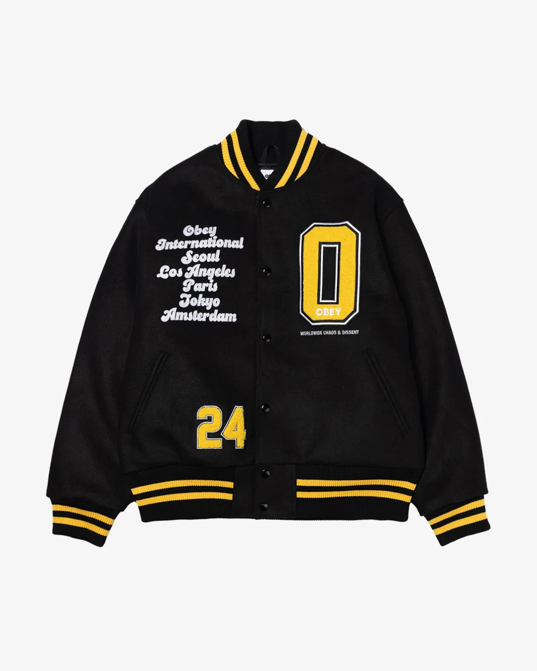 LOS ANGELES INTERNATIONAL VARSITY JACKET*OBEY Clothing Sale